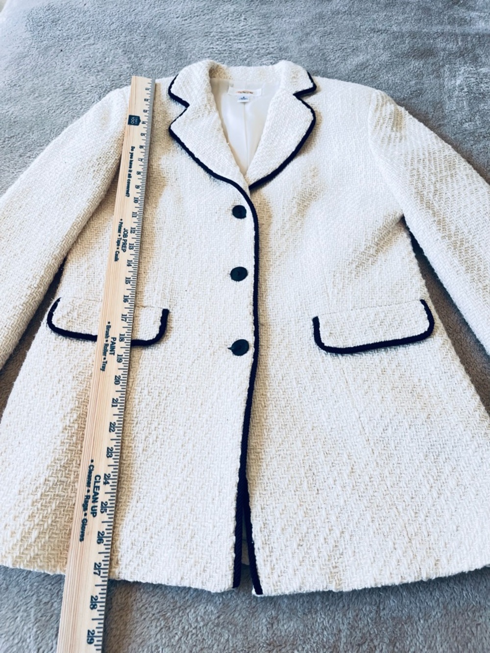 Talbots Cream Blazer Black Piping Trim Suit 8 Blazer Pencil Skirt Tween Jacket - Picture 11 of 15